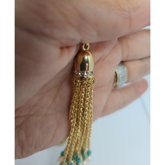 New Chico's Moon stone turquoise tassel white pearl necklace - Picture 6 of 9